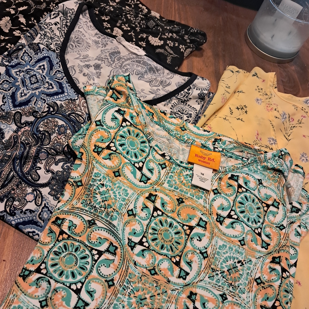 Plus Size Women's Patterned Tops - Multicolor Size 1X. Bundle Of 4.